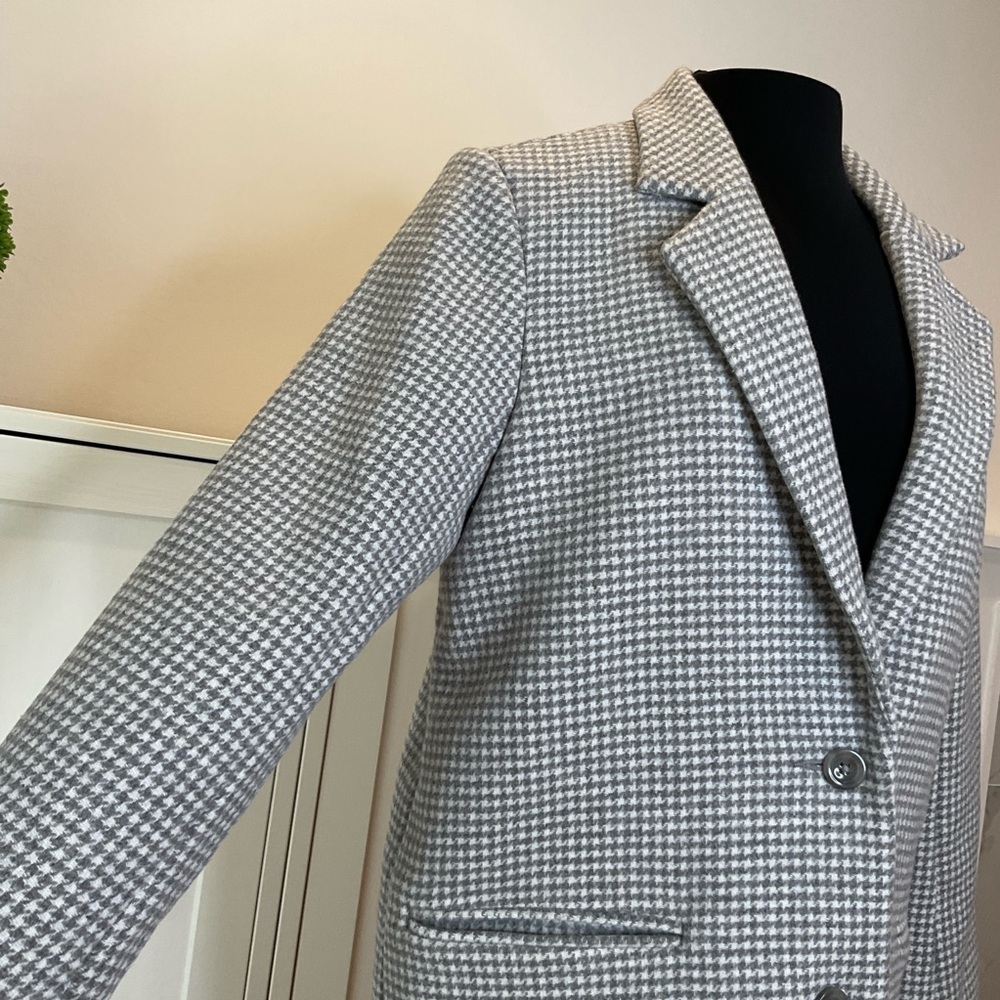 NWT Abercrombie & Fitch Wool Blend Houndstooth Tailored Top Coat in Grey Medium - Picture 5 of 16